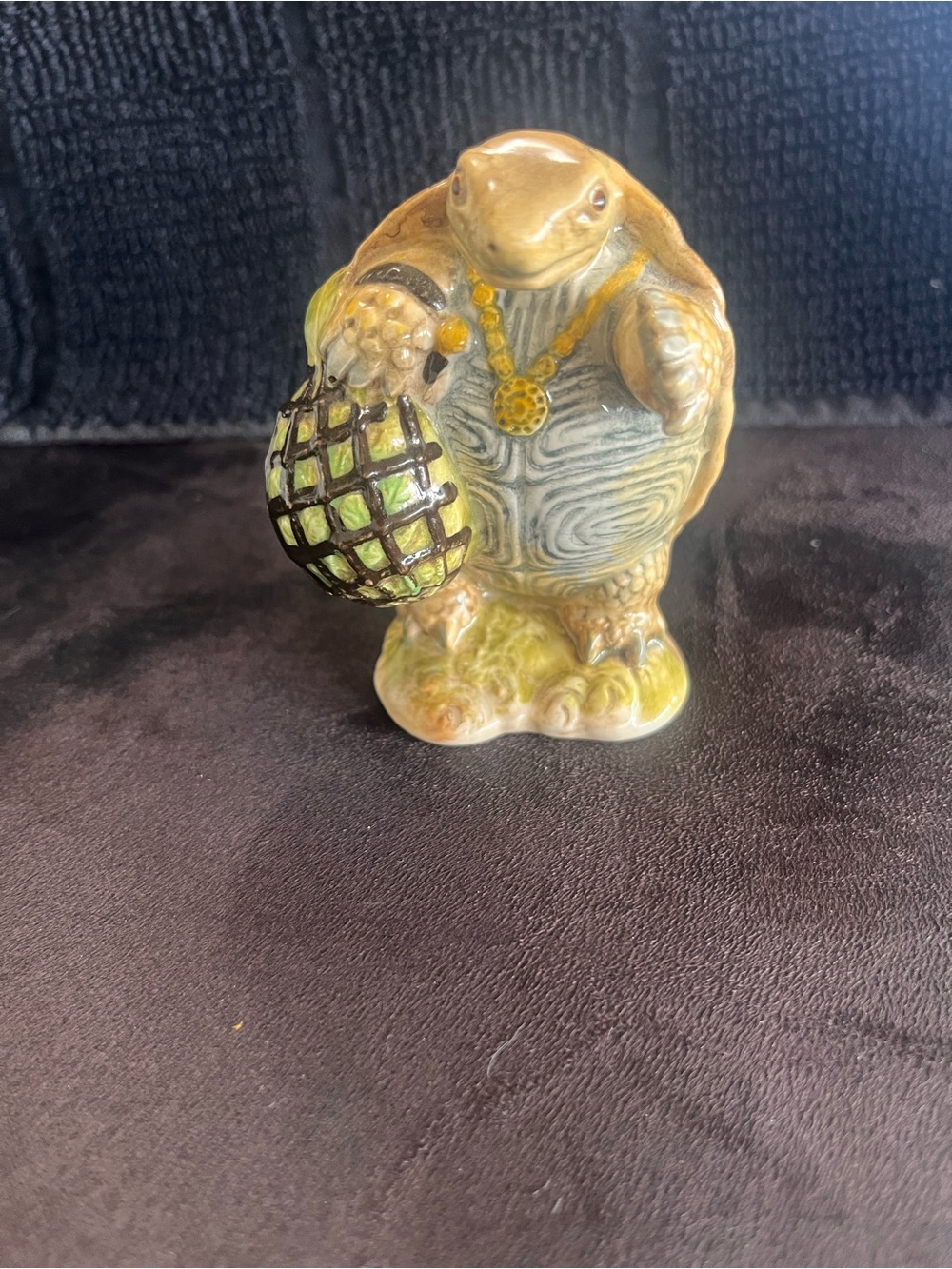 Royal Albert Yellow and Green Turtle Figurine with Basket Accent